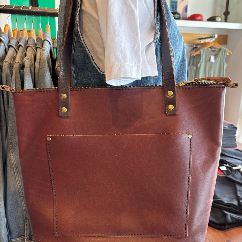 Portland Leather Brown Tote Bag with Structured Design
